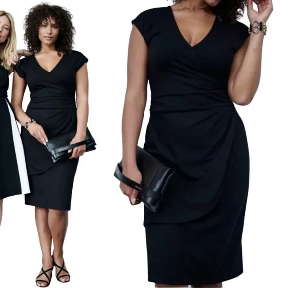 NWOT Christian Siriano for J.Jill Womens Size Small V-Neck Faux Wrap Black Dress - Picture 1 of 16